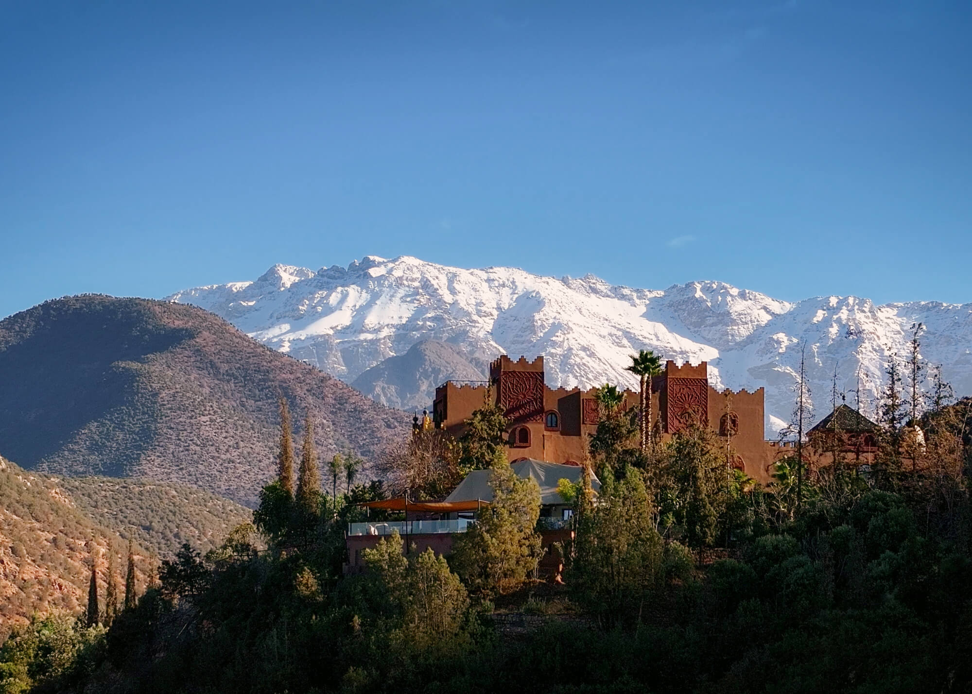 Kasbah Tamadot Virgin Limited Edition luxury family retreat in the High Atlas Mountains Morocco with mountain views